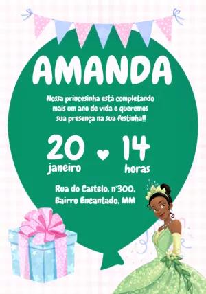 Convite Aniversário Princesa Tiana para Editar Online