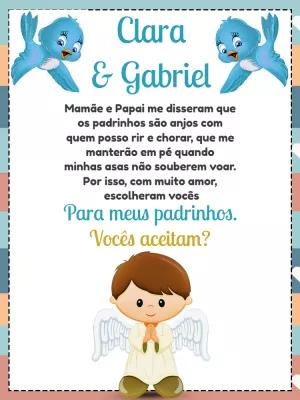 Convite para Padrinhos de Batismo com Anjinho para Editar