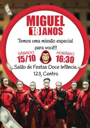 Convite de Aniversário La Casa de Papel para Editar Online