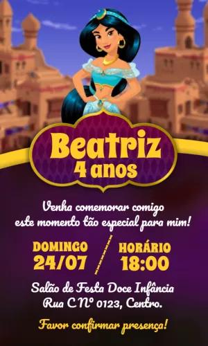 Convite de Aniversário Princesa Jasmine para Editar Online