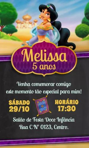 Convite de Aniversário Jasmine com Princesa para Editar Online