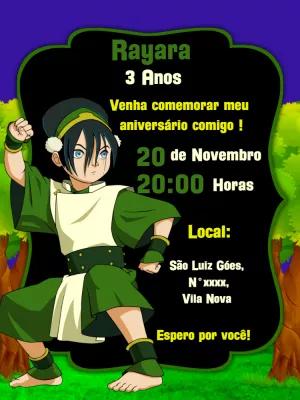 Convite Aniversário Avatar A Lenda de Aang para Editar Online