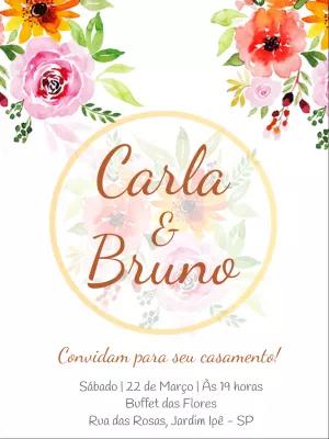 Convite de Casamento Floral Aquarela para Editar Online