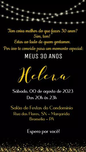 Convite de 30 Anos com Glitter Dourado para Editar Online