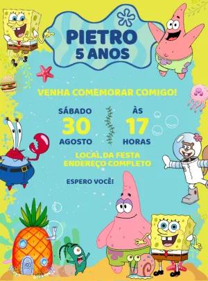 Convite Aniversário Bob Esponja e sua Turma para Editar