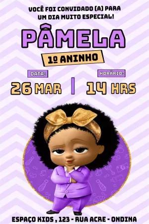 Convite de Aniversário Poderosa Chefinha Negra com Atitude para Editar