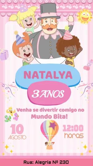 Convite Aniversário Mundo Bita com a Turma para Editar Online