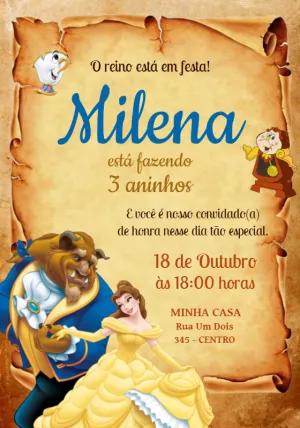 Convite Aniversário A Bela e a Fera para Editar Online