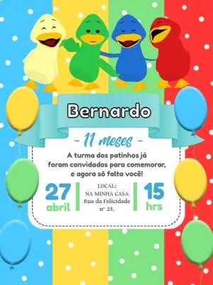Convite Aniversário Patinhos Coloridos para Editar Online