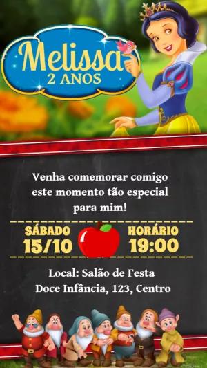 Convite Aniversário Branca de Neve e os Sete Anões para Editar