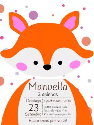 Convite Aniversário Raposa Fofa para Editar Online