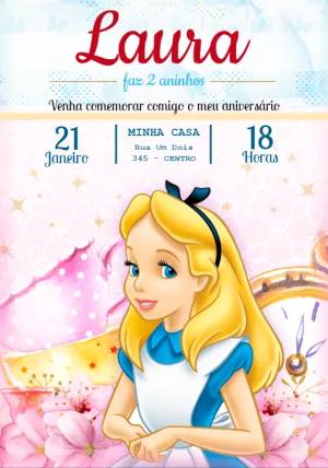 Convite Aniversário Alice no País das Maravilhas para Editar