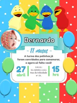 Convite Aniversário Patinhos Coloridos com Foto para Editar
