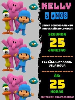 Convite de Aniversário Pocoyo para Editar e Imprimir