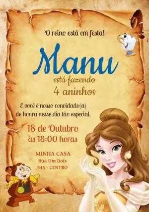 Convite A Bela e a Fera para Aniversário Editável Online