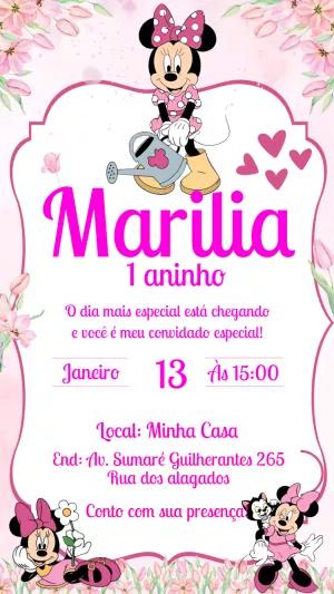 Convite Aniversário Jardim da Minnie Mouse para Editar Online