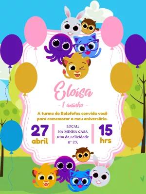 Convite de Aniversário Bolofofos para Editar Online com a Turma