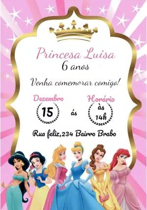 Convite de Aniversário Princesas Disney Editável Online