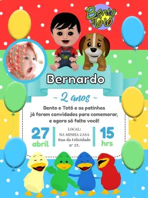 Convite Aniversário Bento e Totó com Foto para Editar Online
