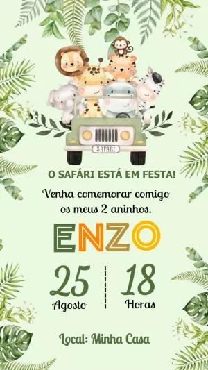 Convite de Aniversário Safari com Animais para Editar Online