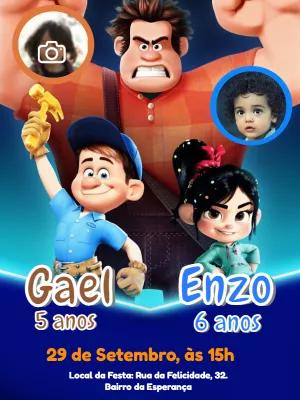 Convite Aniversário Duplo Detona Ralph com Foto para Editar