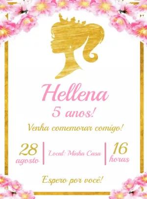 Convite Aniversário Barbie Princesa Dourado para Editar