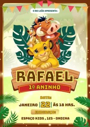 Convite de Aniversário Rei Leão com Simba para Editar Online