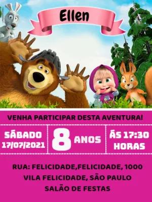 Convite Aniversário Masha e o Urso Editável Online