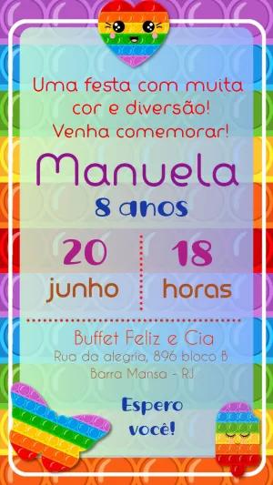 Convite de Aniversário Pop It Colorido para Editar Online