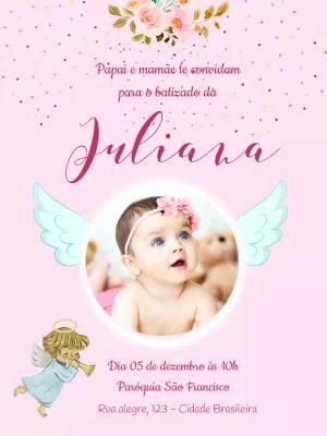 Convite de Batizado Anjinho com Foto para Editar Online
