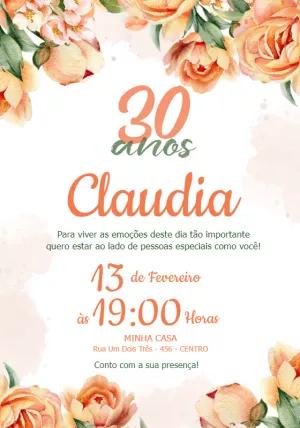 Convite de Aniversário Floral com Rosas para Editar Online
