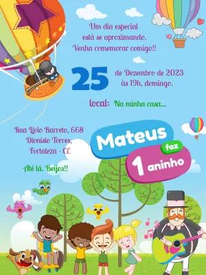 Convite Aniversário Mundo Bita com Personagens para Editar