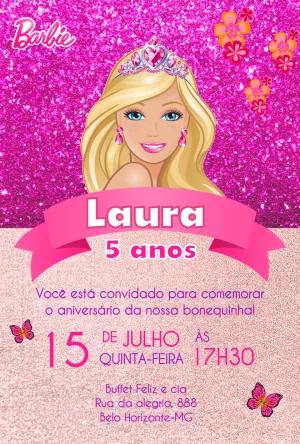 Convite de Aniversário Barbie Glitter para Editar Online