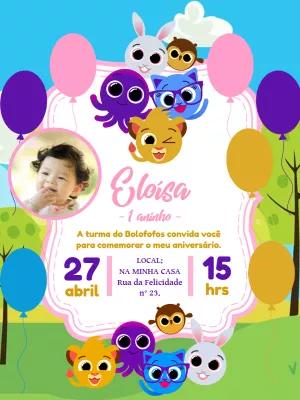 Convite de Aniversário Bolofofos com Foto para Editar Online
