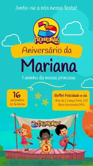 Convite Aniversário 3 Palavrinhas com Personagens para Editar