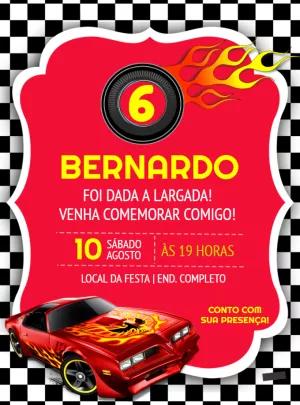 Convite Aniversário Carros de Corrida para Editar Online