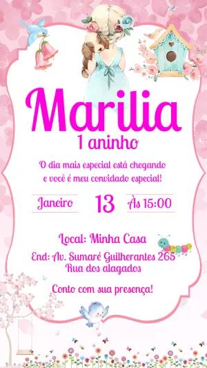 Convite Aniversário Jardim Encantado Menina para Editar Online