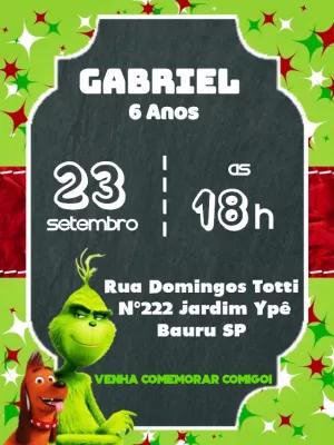 Convite de Aniversário Grinch para Editar Online com Personagem