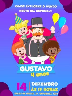 Convite Aniversário Mundo Bita com Personagens para Editar Online