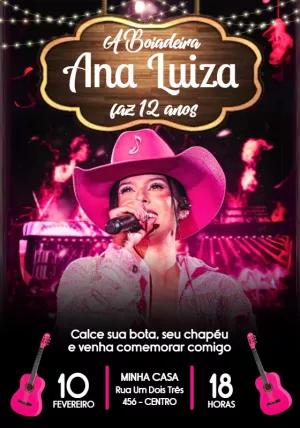 Convite de Aniversário Boiadeira com Foto para Editar Online