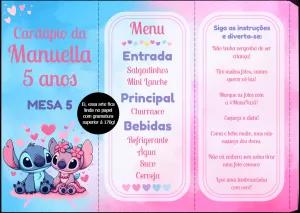 Cardápio Aniversário Stitch e Angel para Editar Online