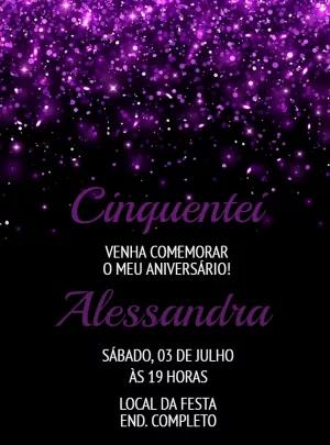 Convite de Aniversário Adulto Glitter Roxo para Editar Online