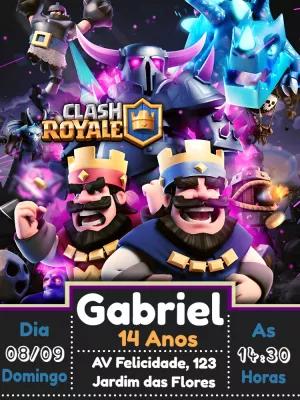 Convite de Aniversário Clash Royale com Personagens para Editar