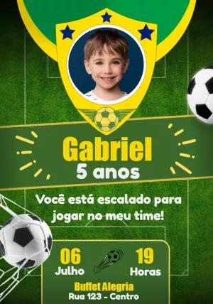 Convite Aniversário Futebol Brasil com Foto no Escudo para Editar