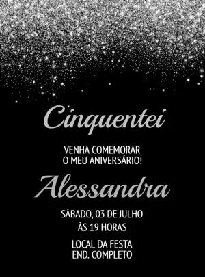 Convite de Aniversário Glitter Prata para Editar Online
