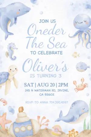 Under the Sea Birthday Invitation | Cute Watercolor Editable Template