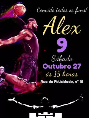 Convite de Aniversário Basquete com Jogador para Editar