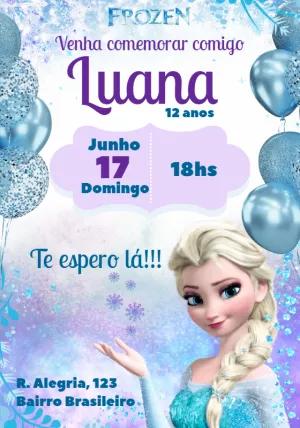 Convite de Aniversário Frozen com Elsa para Editar Online