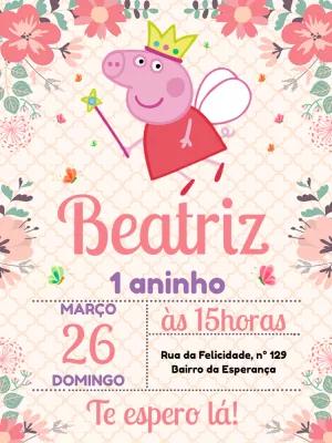 Convite Aniversário Peppa Pig Fada Floral para Editar Online