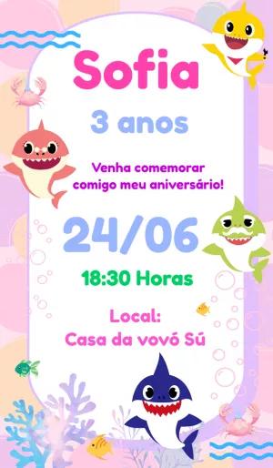 Convite de Aniversário Baby Shark Editável Online
